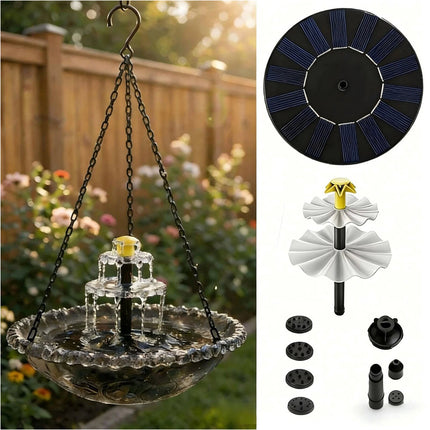 1Pcs Solar Bird Bath Fountain Hanging Glass Bowl Cascading Water Feature Wildlife