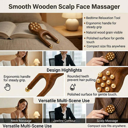 2 Pcs Five Teeth Body Meridian Massage Comb Wood Therapy Massage Comb Body Massage A+B