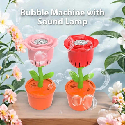 Rose Flower Bubble Blower Machine Auto LED Light Rechargeable Red No Liquid
