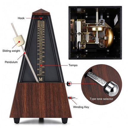 Antique Mechanical Metronome, Wind Up Tempo Timer for Piano Guitar Bass