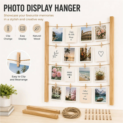 Wooden Hanging Photo Display Collage Frame with Pegs 76 x 66cm