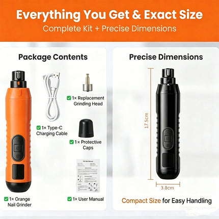 Pet Clippers Dog Cat Nail Claw Grooming Grinder Trimmer Electric Nail File Orange