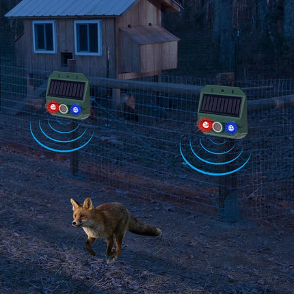 Solar Ultrasonic Animal Repeller LED Red‑Blue Flash Fox Bird Scarer Deterrent