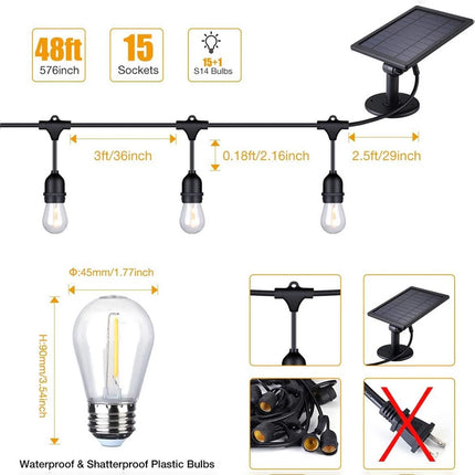 LED Festoon Light Solar String Light Waterproof Wedding Party Outdoor Bulb Decor
