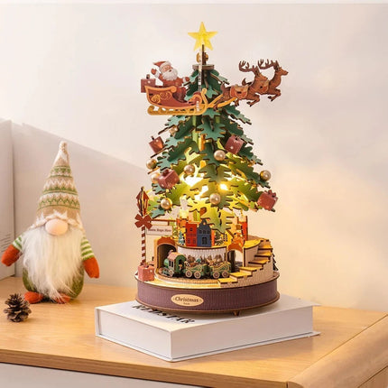 Wood 3D Puzzle Rotatable Christmas Music Box DIY Creative Toy Xmas Gifts