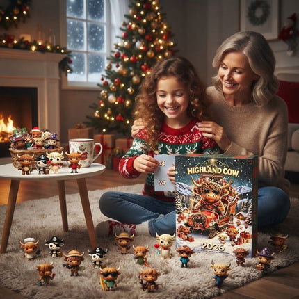 3D Highland Cow Advent Calendar 2026, 24 Days Christmas Countdown Calendar Gifts    （3D Sleigh Cattle）