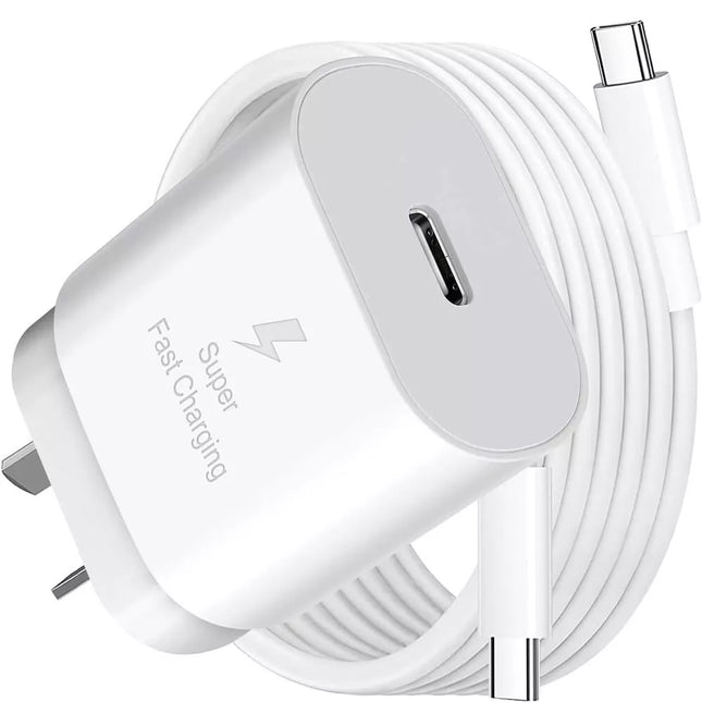 White PD 25W Fast Charger Power Adapter Samsung Type C Wall USB-C Cable Google Oppo