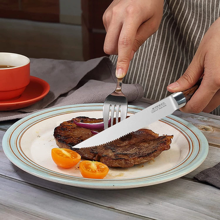 Kitchen 6 Pcs Knife Set with Block Serrated Steak Knife Wooden Handle