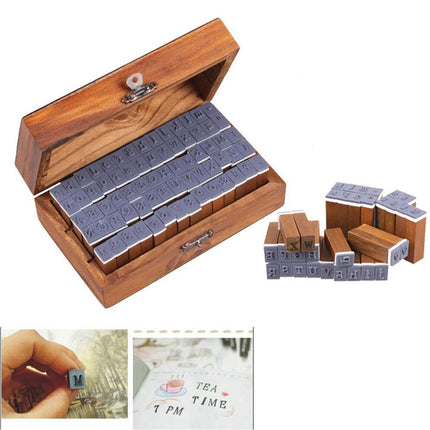DIY Number And Alphabet 70pcs Letter Wood Rubber Stamps Set With Wooden Box Case