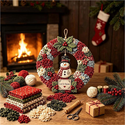 3D Fabric Christmas Snowman Wreath 30CM DIY Xmas Garland Baubles Ornaments Party