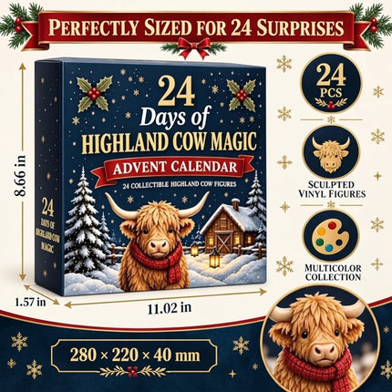 24 Day Highland Cow Advent Calendar 2026 3D Flat Mini Figures Xmas Gift Toy