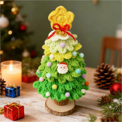Handmade Crochet Christmas Tree Desktop Knitted Xmas Tree Ornament Desk 23cm Light Green