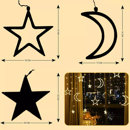 138 LED Moon Star Warm White Curtain Lights With 8 Functions & Memory