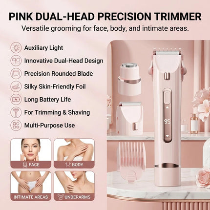 Electric Bikini Trimmer for Women Dual Head Body Groomer USB Rechargeable Pink