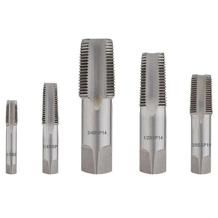 5Pc HSS Taper BSP Pipe Thread Tap Set HSS Screw Cutting 1/8" 1/4" 3/8" 1/2" 3/4"