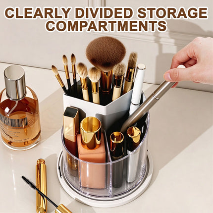 360° Rotating Makeup Brush Holder Cosmetic Organizer Storage Box with Lid