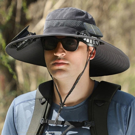 Fishing Sun Hat with 2 Solar Fan Wide Brim Outdoor Breathable Summer Travel Hot    （Dark Gray】2*Fan+Hat）