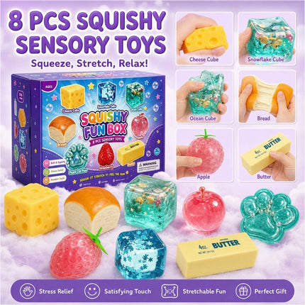 8-Piece Set Squish Box Malt Sugar Stress Relief Fidget Toys Christmas Gift