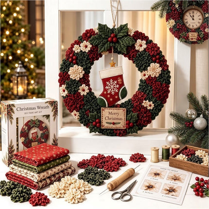 3D Fabric Christmas stocking Wreath 30CM DIY Xmas Garland Baubles Ornaments Party