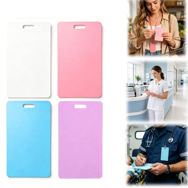 Erasable Badge Notes, Mini Erasable Whiteboard for ID Badge 4PCS Vertical (white+pink+blue+purple）