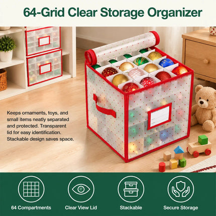 Jingle Jollys Christmas Baubles Storage Box 64 Dividers Xmas Ornaments Container