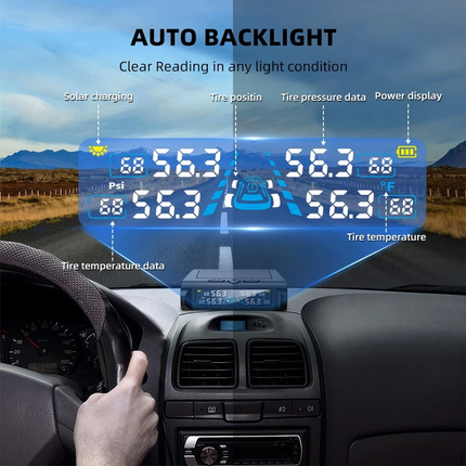 Solar Wireless TPMS Car Tire Tyre Pressure Monitor Monitoring System & 4 Sensors