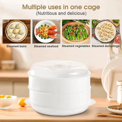 Microwave Steamer 2 TIER Double layer Cooking Meals Vegetables Kitchen Appliance