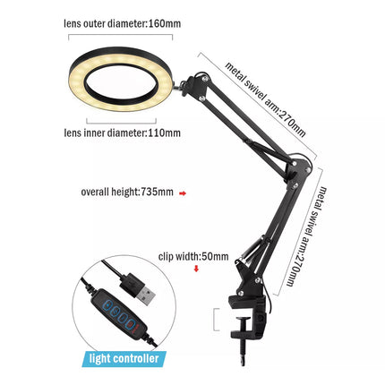 Foldable Desk Light Table Lamp with 10X Magnifying LED Reading Light