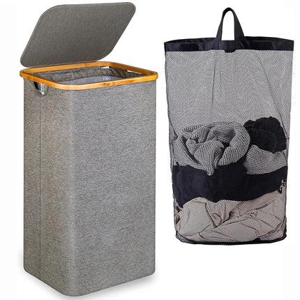 Large Bamboo Laundry Basket with Lid Foldable Washing Clothes Hamper Basket Bin (1)