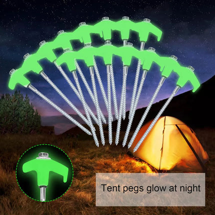 15x Heavy Duty Steel Hex Screw in Camping Tent Pegs Glow in The Dark Head + Box