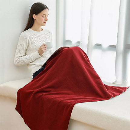 USB Electric Heated Throw Blanket Warm Poncho Wrap Blanket Portable Heated Shawl (Wine Red)