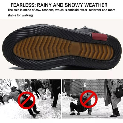 Women Waterproof Leather Warm Fleece Snow Ankle Boots Winter Non-slip Flat Shoes