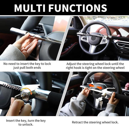 Car Steering Wheel Lock Anti Theft Security Wheel Clamp Extendable Heavy Duty