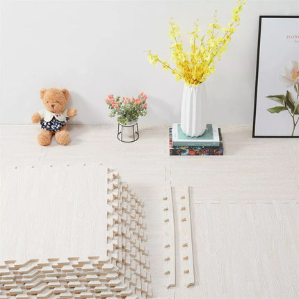 24x Eva Foam Mat Jigsaw Gym Floor Tiles Kids Soft Play Classic Interlocking White Grain