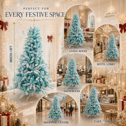 180cm Ice Blue Artificial Christmas Tree 240 LEDs Lighted Spruce Indoor Modern Decor PET