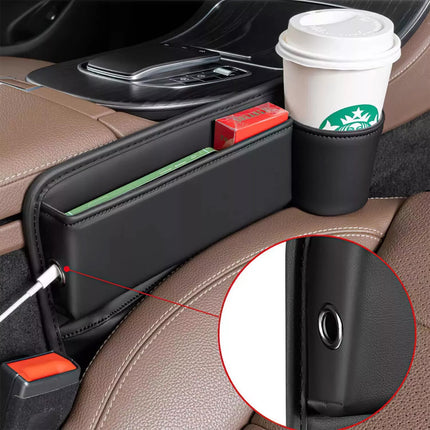 2Pcs Universal Car Seat Gap Filler Organizer Leather Storage Box & Cup Holder