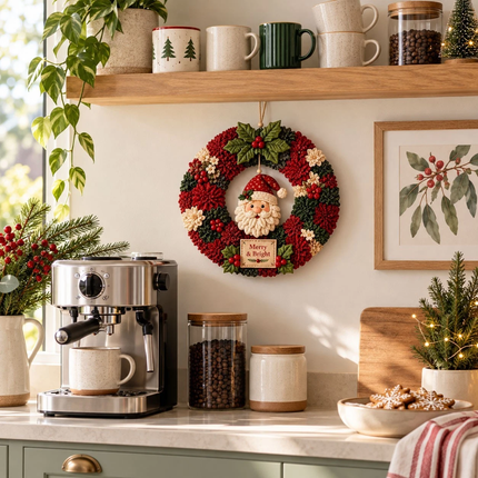 Christmas Wreath Making Kit Santa 30cm DIY Fabric Poke Art Front Door Decor