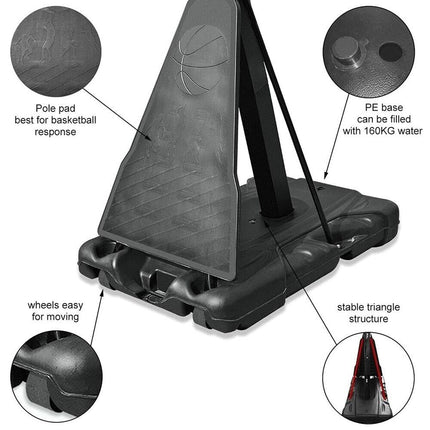 Professional Adjustable Height Basketball Hoop Stand Metal Portable 2.45m-3.05m