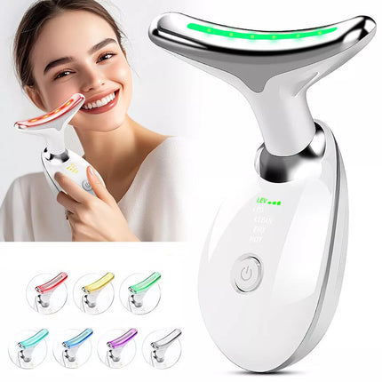 Neck Lifting Anti Wrinkle Facial Massager Beauty Device Vibration LED Light Skin(White)