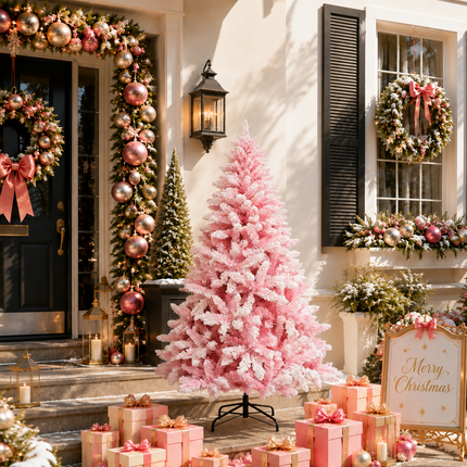 150cm Pink Christmas Tree Snow Flocked Warm White LED Light Xmas Decor