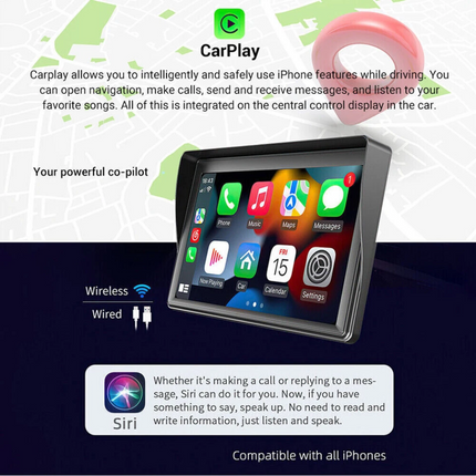 7" For Wireless CarPlay Android Auto Screen BT Car Radio FM Multimedia Players