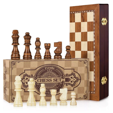 35*35*3cm Magnetic Large Wooden Timber Oak Chess Set Folding Chessboard
