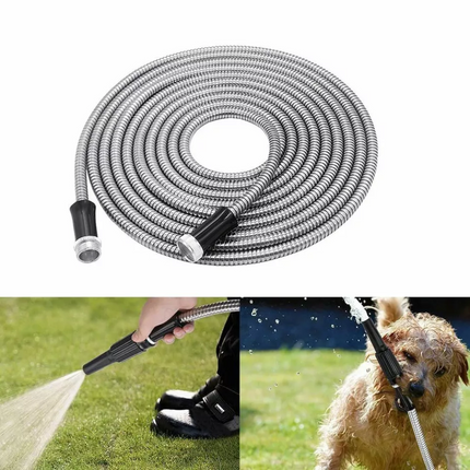 Metal Garden Hose 25FT Flexible Lightweight Water Pipe Stainless Steel