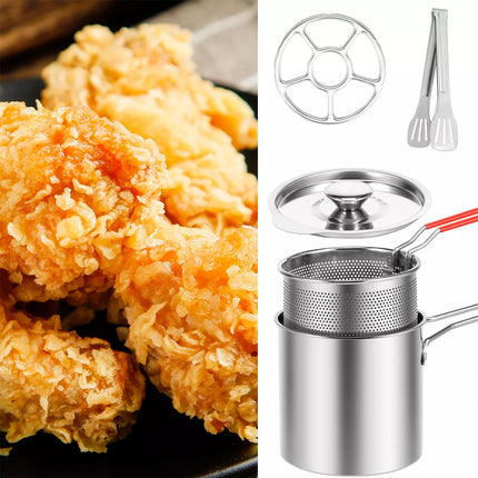 Deep Fryer with Strainer Basket and Handle Stainless Steel Fry Pot+basket+cover+furnace+clip