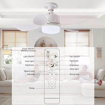 White Ceiling Fan E27 Socket Fan with Dimmable LED Light Remote ControllCR