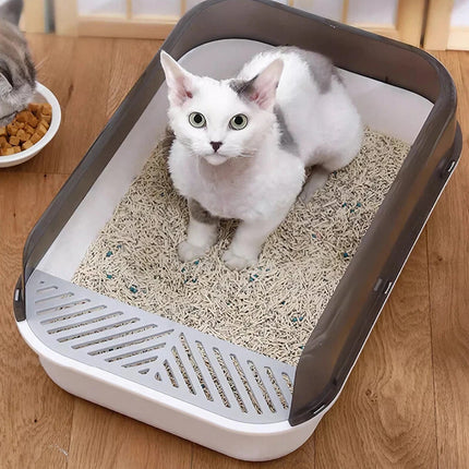 Entry Cat Litter Tray: Open Design, Splash Guard - Easy Clean Kitty Toilet Grey