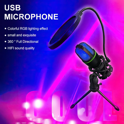 USB Microphone RGB condensador for Podcast Recording Studio Streaming Laptop PC