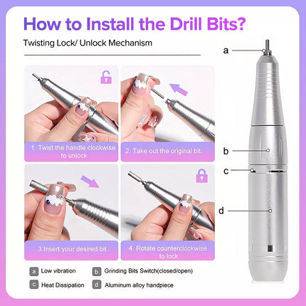 45000RPM Rechargeable Portable Nail Drill File Machine Manicure Pedicure Art