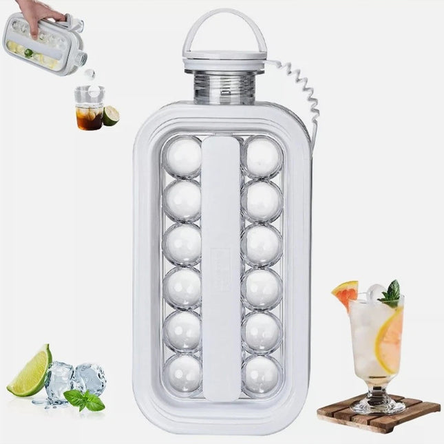 2 in 1 Portable Ice Jug ICE Ball Maker Mould POP Container Water Kettle Bottle White