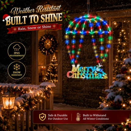 72cm Solar Merry Christmas LED Window Light Multicolour Hanging Xmas Decoration